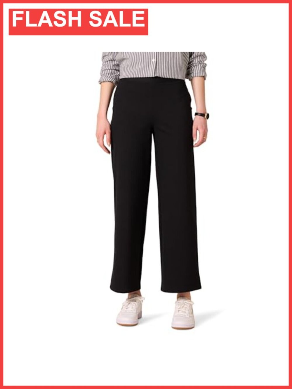 Women's Stretchy Ponte Knit Cropped Wide Leg Pull-On Pants Elastic Waist